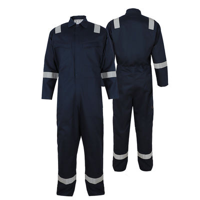 ชุดคลุมกันไฟ Hi Vis น้ำหนักเบา Cotton Navy Blue Anti Safety Uniform Welder Fire Resistant Apparel