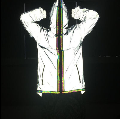 Custom Bomber Flash Reflective Jacket Men Plus Size Full Ziped Up Full-Length Hooded Light Grey