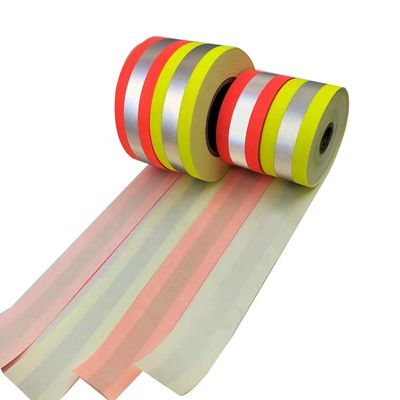 ผ้าฝ้ายสะท้อนแสงสีแดงสีน้ำเงิน Fluo Yellow Red Blue Hi Vis แถบสะท้อนแสงสำหรับแจ็คเก็ต