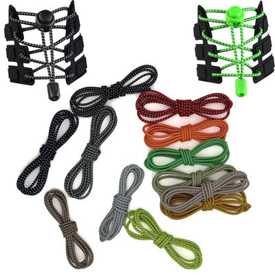 เชือกรองเท้าสะท้อนแสงสีแดงสีส้มสีดำเด็กถักแบบแบนสีขาวกลางคืน Hi Viz Light Glitter Elastic No Tie Buckle Lock