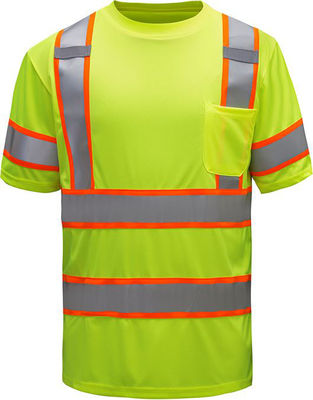 Ansi Class 3 เสื้อโปโลทำงาน Hi Vis เสื้อยืดสะท้อนแสงสีเขียวมะนาวผู้ชาย