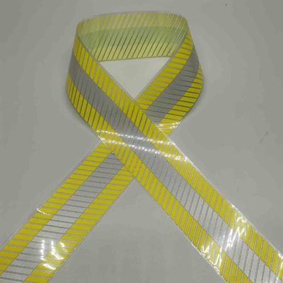 Twill Stripes Silver Yellow Reflective Heat Transfer Film สายดัดตัวเองสําหรับเสื้อผ้า เสื้อผ้าทํางาน